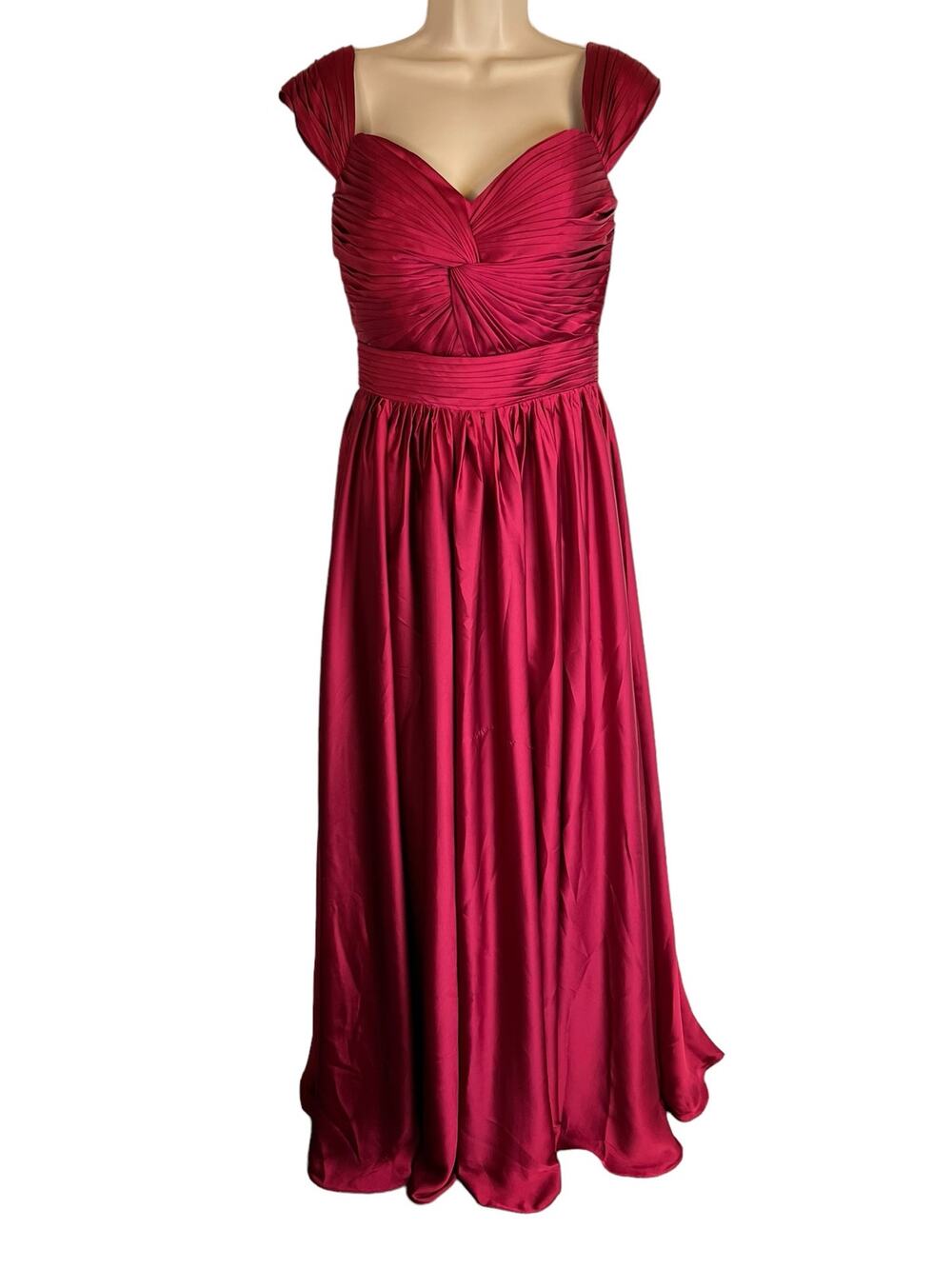 Celeb Burgundy Satin Formal Gown Dress Wine 4 pleated Ruched Regency